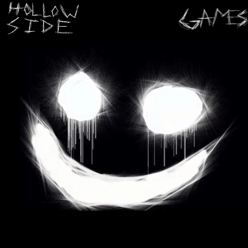 Hollowside Games artwork: a glowing white face on a black background
